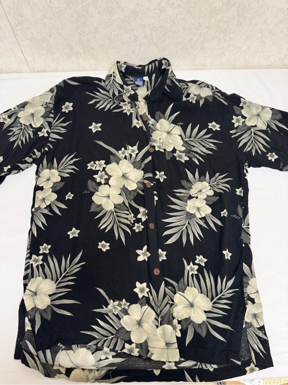 Hibiscus Collection Black Floral Short Sleeve Button-Down Shirt